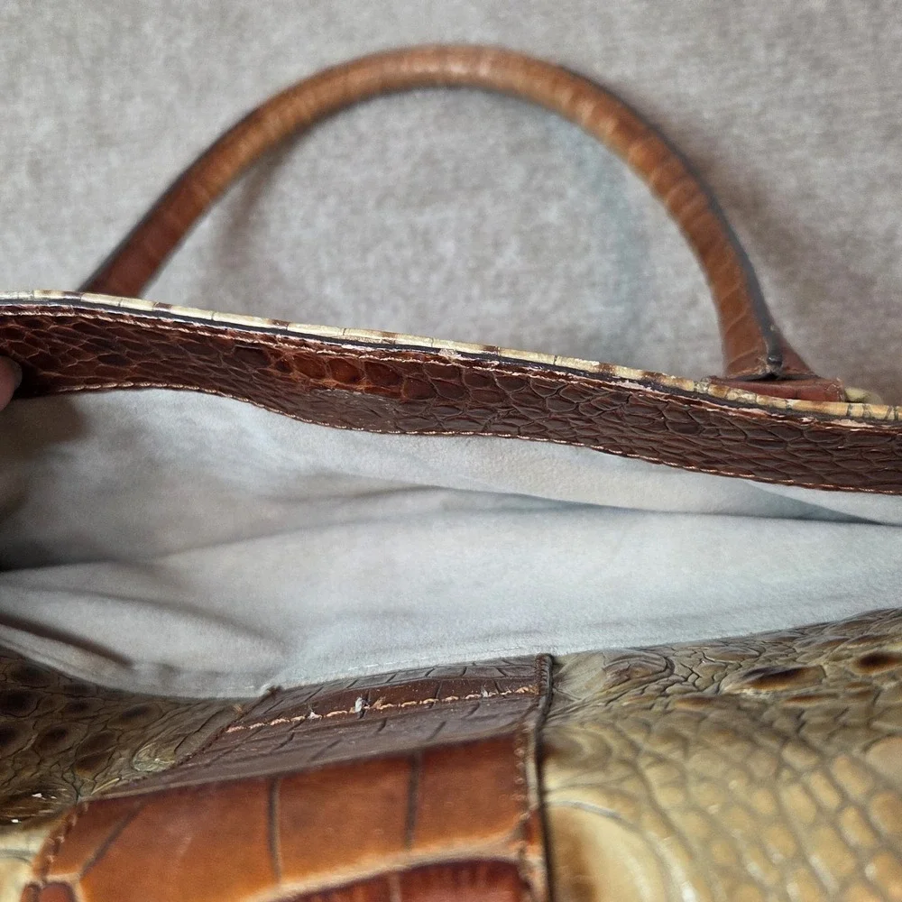 BRAHMIN VINTAGE TRI-COLOR ITALIAN LEATHER HANDBAG Croc embossed classic